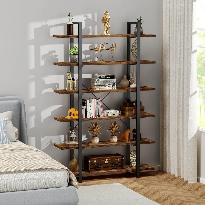 FRAPOW 83Inch Large Vintage Bookshelf, 6 Tier Industrial Etagere Displaying Bookshelf with Metal Frame