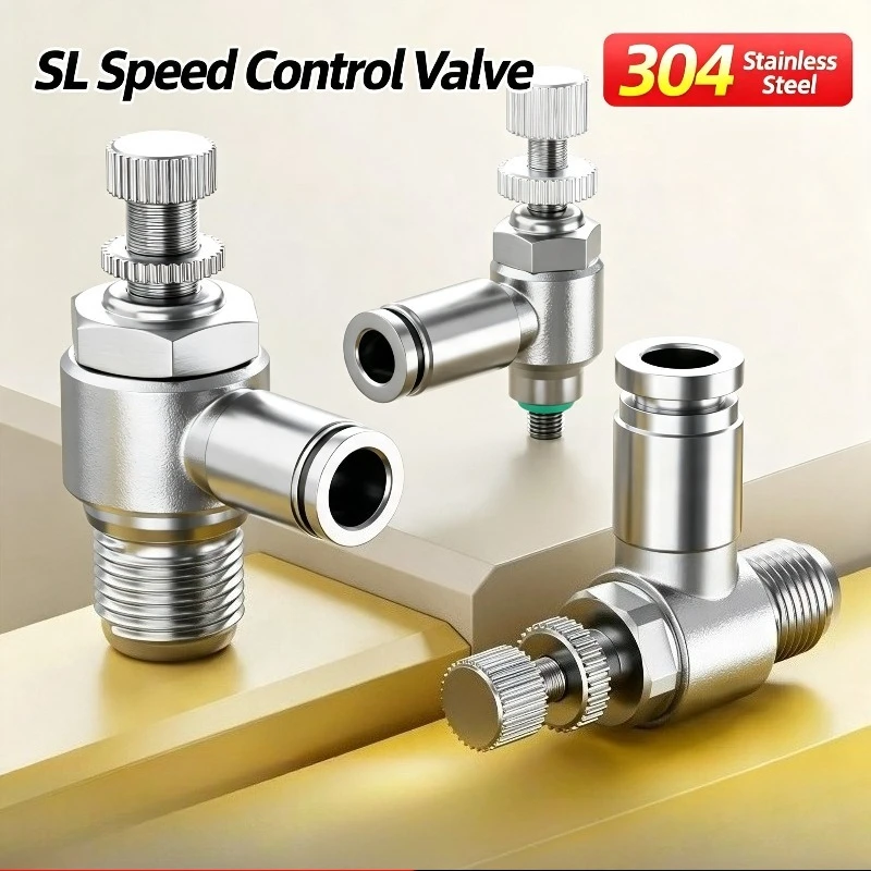 304 Pneumatic Fitting SL6-M5 1/8 1/4 3/8 1/2-6mm Throttle Valve Pressure Reduce Control Regulating SL10-02 SL6-01 SL8-01 SL6-02