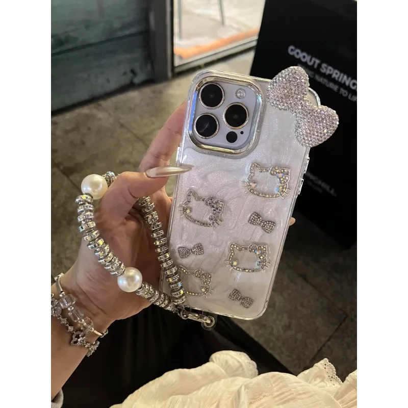 Hello Kitty iphone 16 เคสโทรศัพท์สําหรับ iphone 16 15 Plus/14 Pro Max/12Pro/13 Anti-Breaking Rhinestone การ์ตูนเคสโทรศัพท์สาวของขวัญ