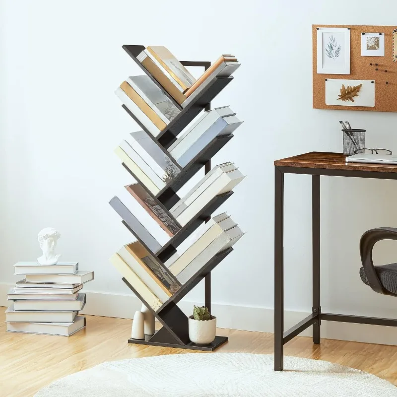 

Tree Bookshelf, 9-Tier Bookcase Wooden Shelves,Floor Standing Storage Rack, for Display of CDs,Books in Living Room,Home Office