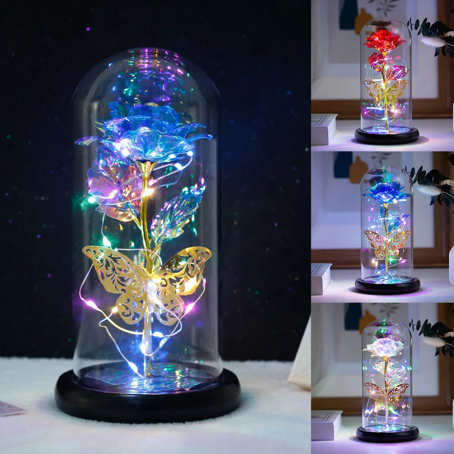 Rose Light Artificial  Rose Lamp with  and Colorful Rose Flower LED Light Artificial Flower Gift  Women Girls