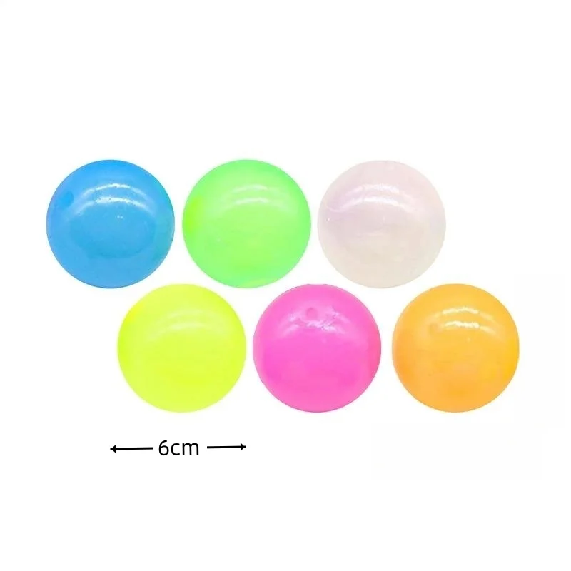 6pcs Luminous Wall Target Ball Sucker Sticky Ceiling Ball DecompressionToys Squeeze Ball For Kids Adult Colorful Rubber Balls