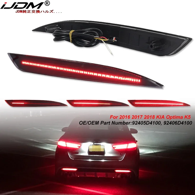 

For KIA Optima K5 Red LED Bumper Reflector Lights Assembly Function as Tail, Brake & Rear Fog Lamps Turn Signals 216-2018