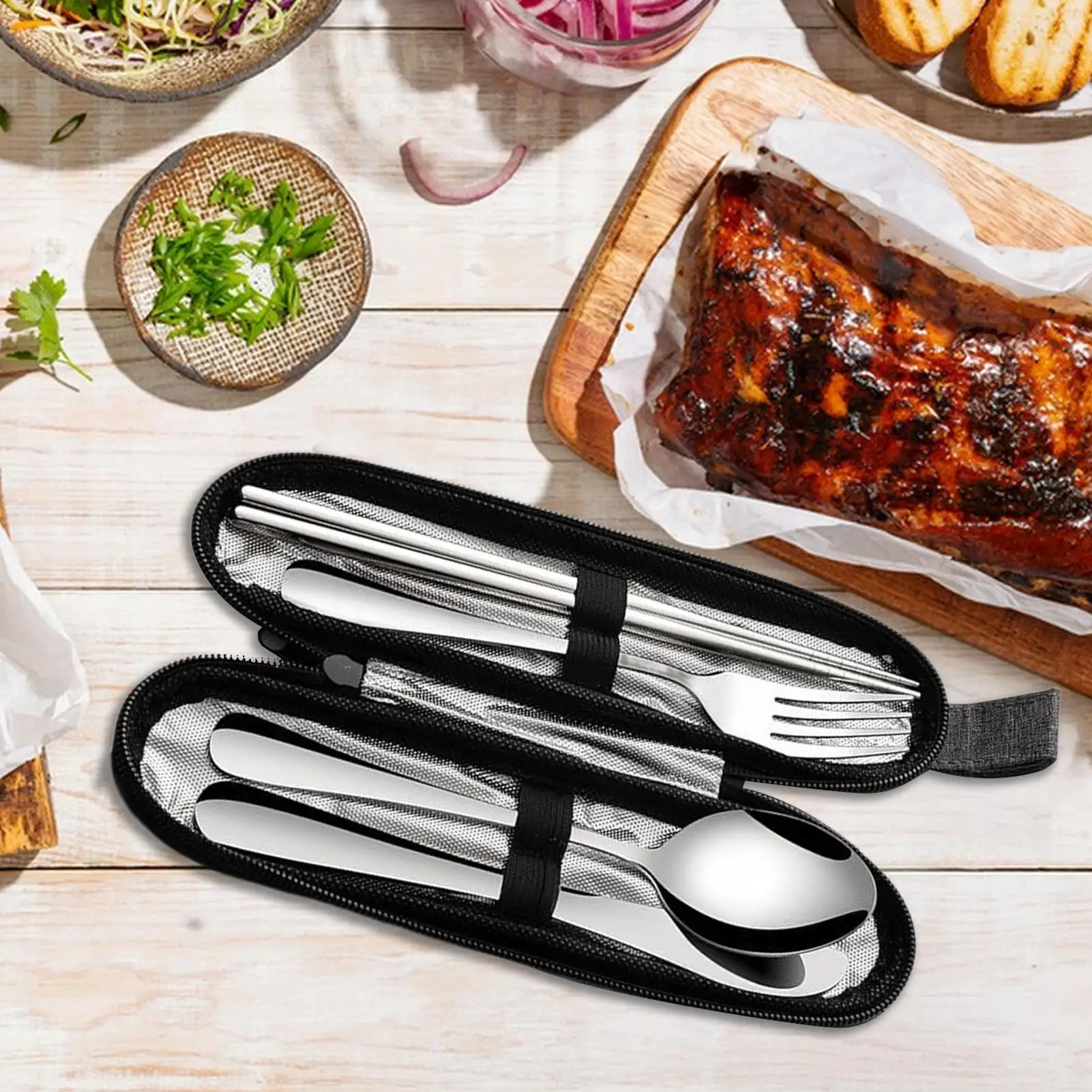 

Travel Utensil Set Camping Tableware Kit Stainless Steel Cutlery Set For Kitchen Dormitory Travel Outdoors Picnic Workplace