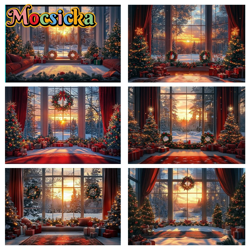 

Mocsicka Winter Christmas Photography Backgrounds Xmas Wreath Gifts Holiday Party Family Adult Portrait Photo Backdrops Studio