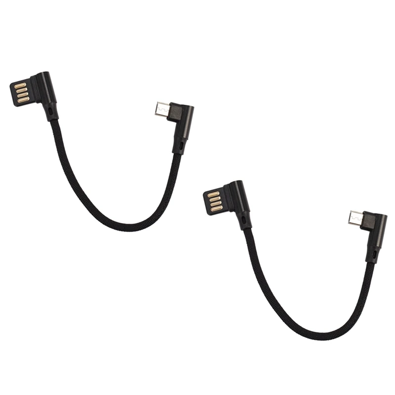 2Pcs 15Cm Micro- USB 5Pin Right Angle To Left Right Angle 90 Degree USB 2.0 Dual Elbow Data Charging Cable