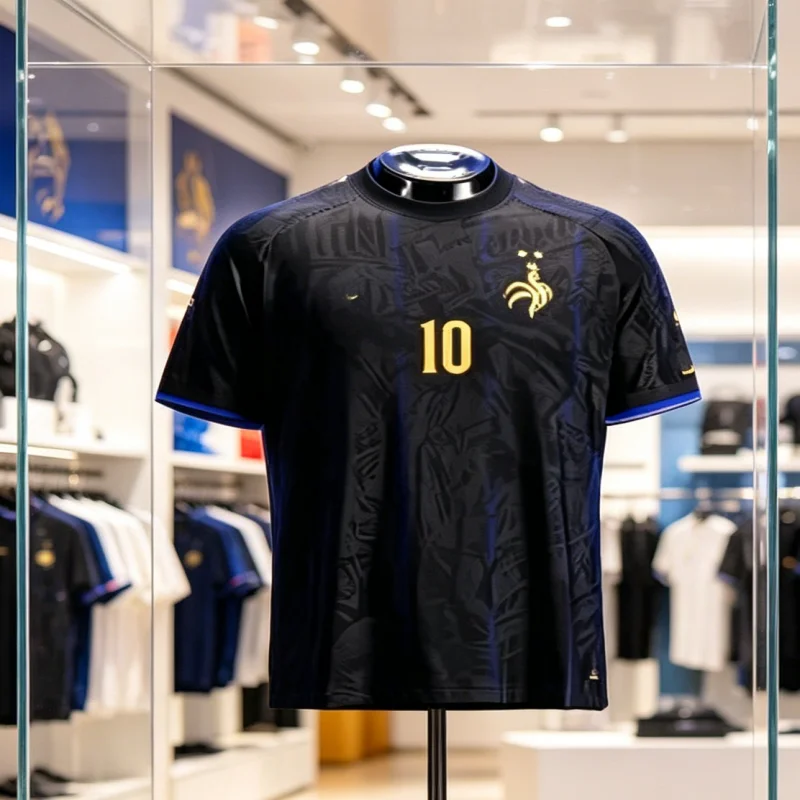 Nova Camisa de Futebol da Seleção Francesa 2026 Preta e Dourada Masculina Mbappé # 10 camisas de futebol de secagem rápida e respiráveis ​​para treinamento, camisetas infantis para a família
