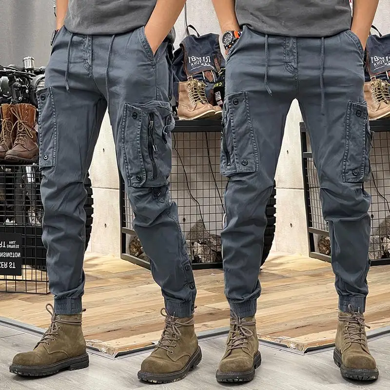 

Military Tactical Cotton Cargo Pants for Mens Elastic Casual Trousers Zipper Multi-Pocket Joggers Fashion Khaki Black Army Green