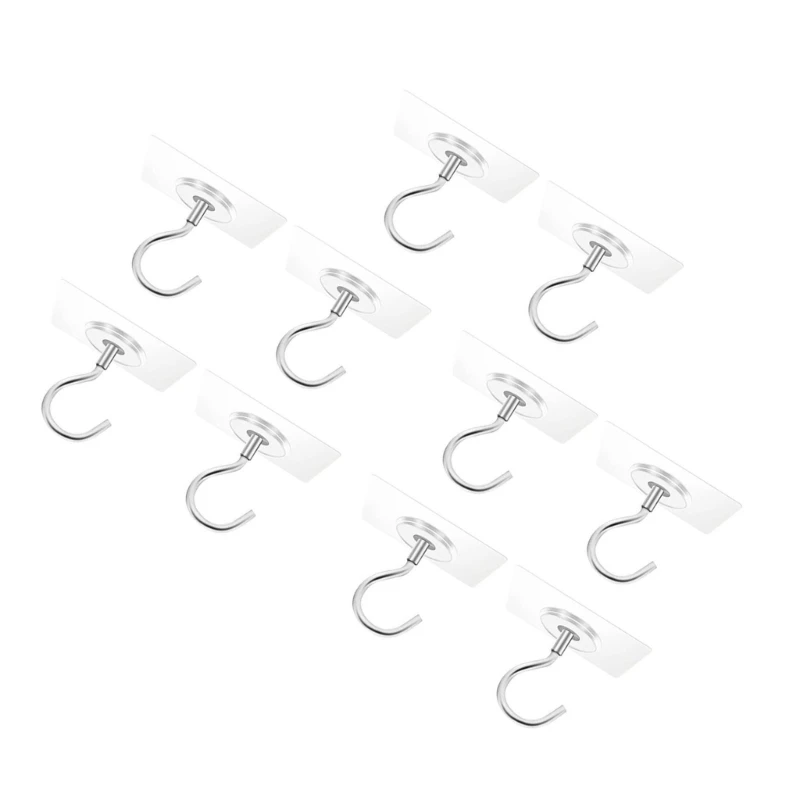 1-10pcs Adhesive Ceiling Hooks No Drill Hanging Hook for Hanging Plant Wind Chimes Stainless Steel Outdoor Adhesive Hook