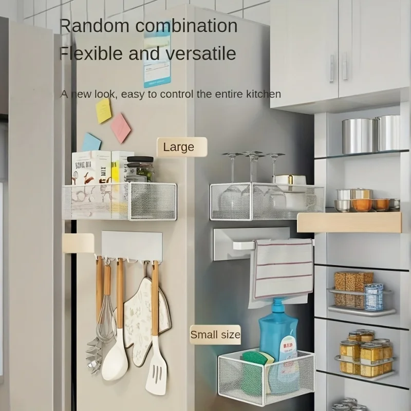 Magnetic Kitchen Storage Basket A Refrigerator Storage Rack Metal Mesh Organizing Rack Cabinets And Wall Mounts No Drilling Rack