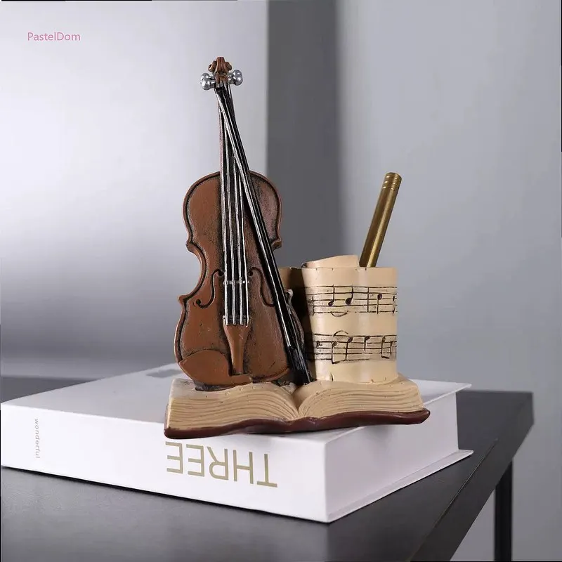 Vintage Violin Pencil Holder Creative Pen Holder Desk Organizer Office Decor home decoration accessories