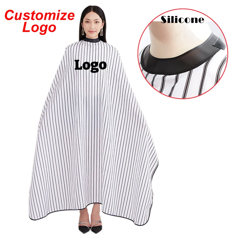 

Customize Logo Salon Cape Barbershop Silicone Collar Apron Extra Long Waterproof Customer Cloth Gown Wrap Hairdresser 180cm 1878