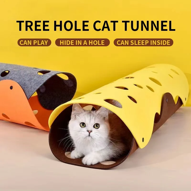 Juguete empalmado para gatos, nido de pompón de fieltro, túnel Deformable para gatitos, túnel de casa de tubo plegable, sentido de seguridad interactivo para mascotas