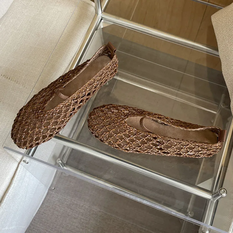 Summer Fashion Weave Mesh Hollow Women Loafers Round Toe Slip On Female Beach Casual Shoes Flat Sandals Zapatos De Mujer