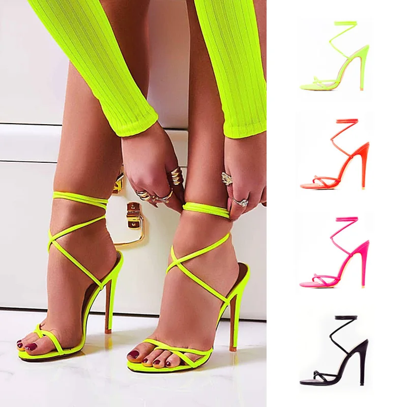 

European and American wind tie fine heeled super heels women 2021 new one-word belt cross strap open-toed clip-toe sandals 43