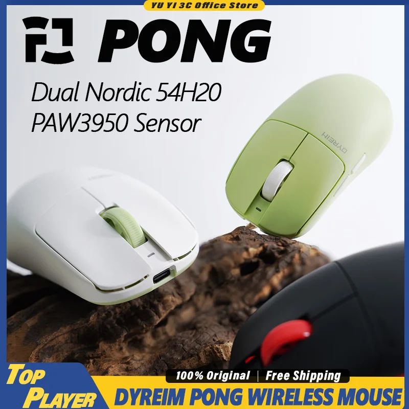 Mouse Gamer Sem Fio DYREIM PONG Leve com Sensor PAW3950 de Alta Precisão 8k Duplo 2x Nordic 54H20 20000FPS 750IPS 30000DPI
