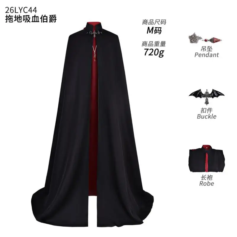 Neuer mittelalterlicher Vampir-Umhang im düsteren Stil, bodenlang, für Damen und Herren, Cosplay-Kostüm, für Erwachsene, mit Stehkragen, schwarz-rot, Halloween