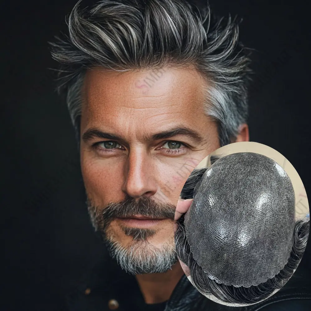 

Undetectable 30mm Wave 0.1mm Durable Strong Full Skin PU Base Men Toupee 1b40 1b80 Grey Black Man's Human Hair Prosthesis System