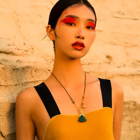 Titanstålkedja Leende ansikte Buddha-staty Grön imitation jadehänge halsband för kvinnor Tursmycken gåvor flickor 10 best sales titanhalsband - №7