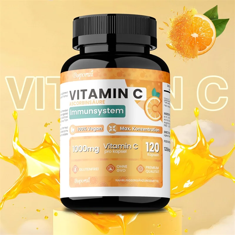 

Vitamin C Capsules 1000mg - Strong Antioxidant Collagen Booster for Immune System and Skin Health Nutrition Supplements