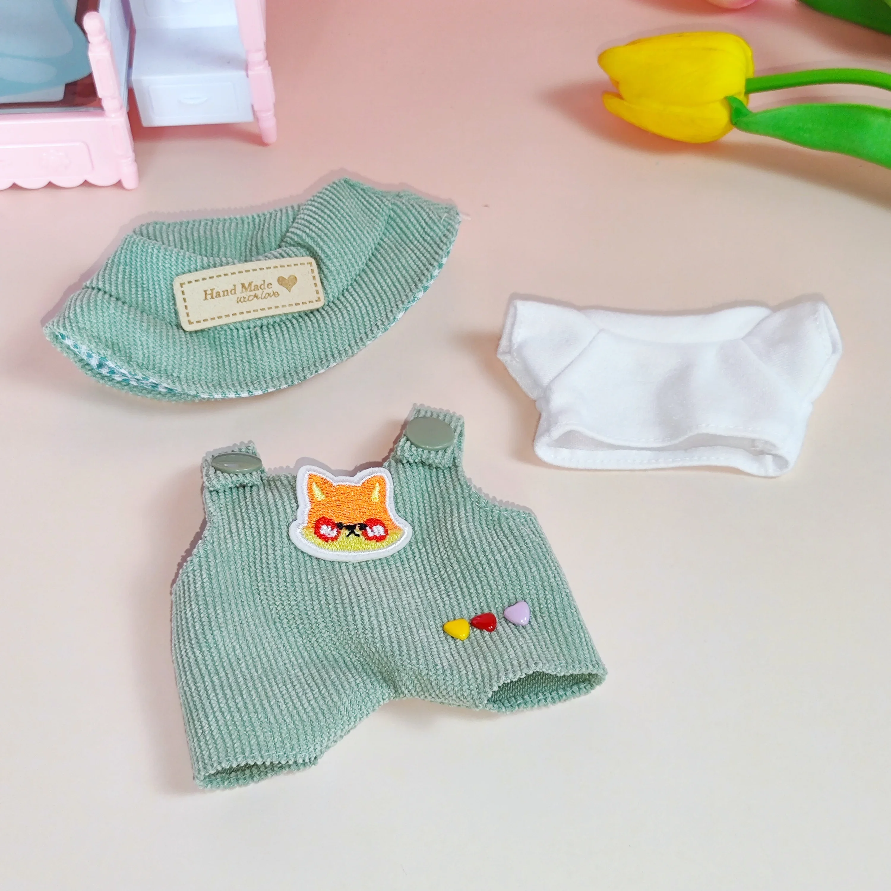 مجموعة ملابس لدمية لابوبو قميص أبيض لطيف وقبعة على شكل حيوان