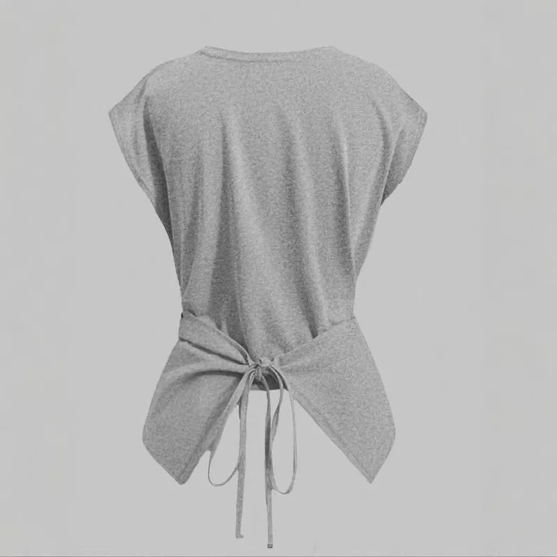 2026 Spring/Summer Short Sleeve T-Shirt Lace-Up Short Women's Top
