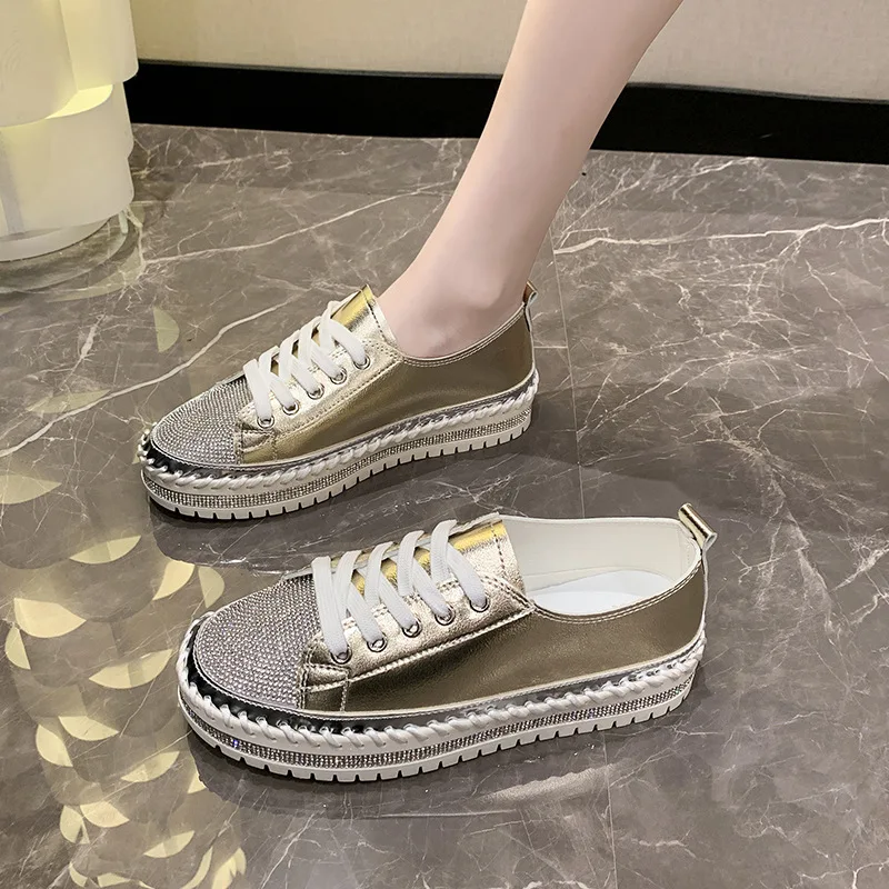Summer Shoes Ladies Autumn Round Toe 2025 Fashion Women's Espadrilles Platform All-Match Casual Female Sneakers Rivets Studs Fla image 4