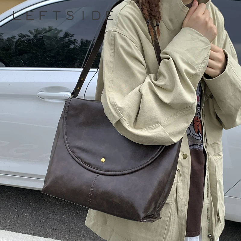 

LEFTSIDE Retro PU Leather Flap Crossbody Bags for Women 2025 New Winter Trend Fashion Shoulder Bag Females Handbags and Purses