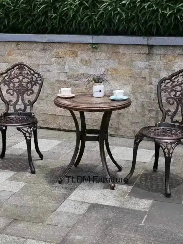 Ensemble de meubles chaises de loisirs en plein air moulé cour jardin terrasse en aluminium Tables combinées métal rond et Table de Patio p c