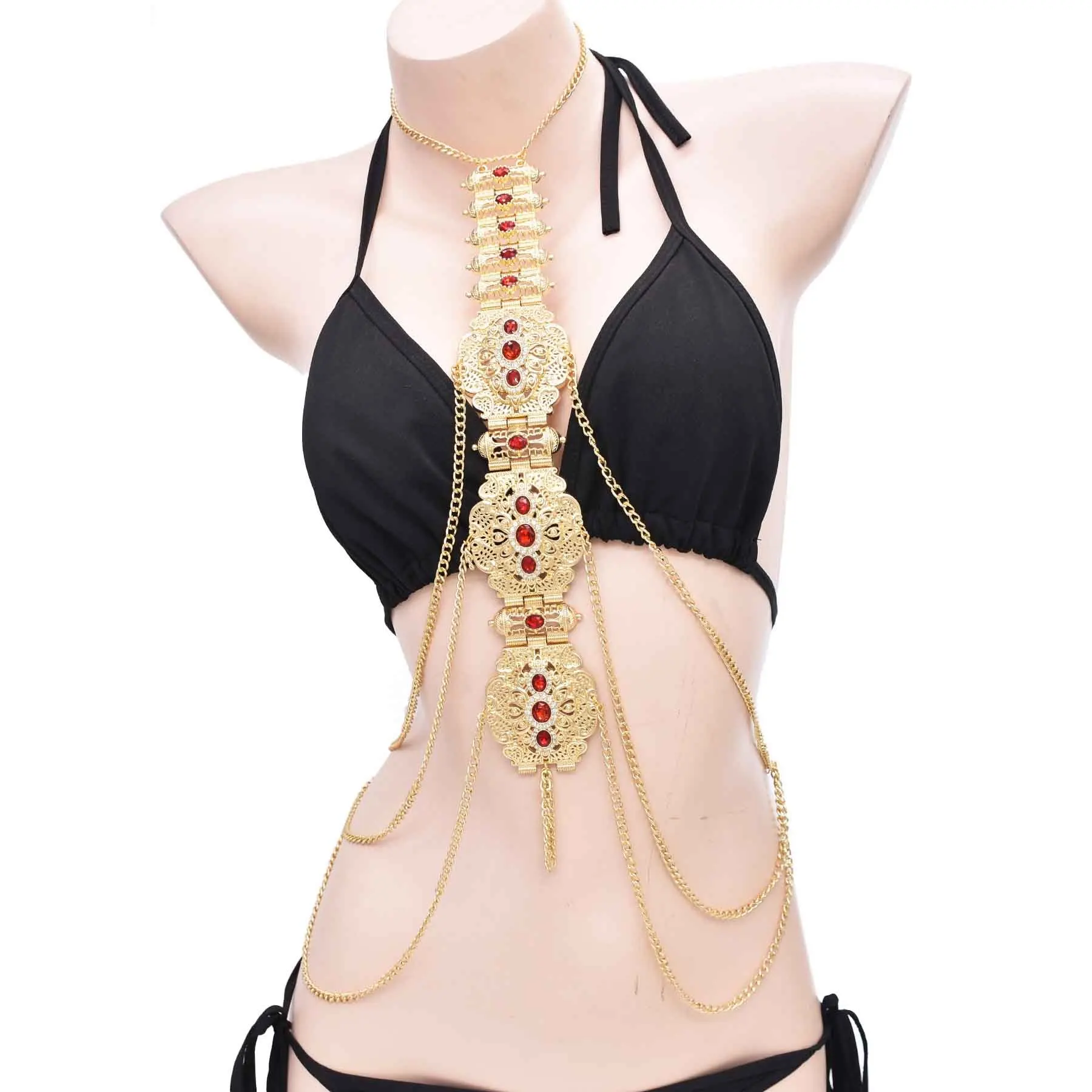 

Gold Silver Plated Ethnic Women Bust Chains Exaggerated Rhinestone Sexy Tassel Body Chain Necklace Jewelry