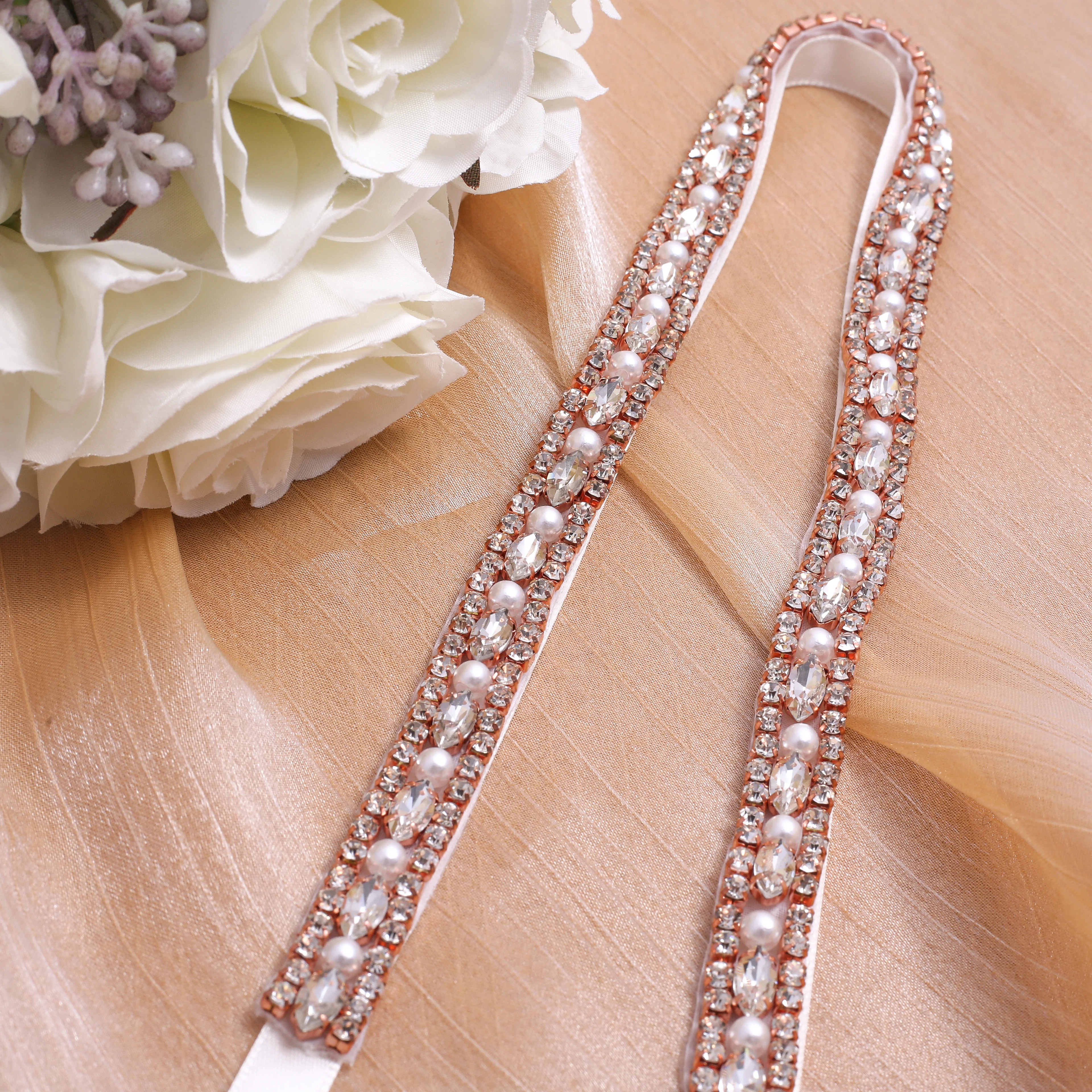 

NZUK Elegant Wedding Dress Belt Rhinestone Bridal Belt Rose Gold Crystal Belt For Wedding Party Dress Accessories