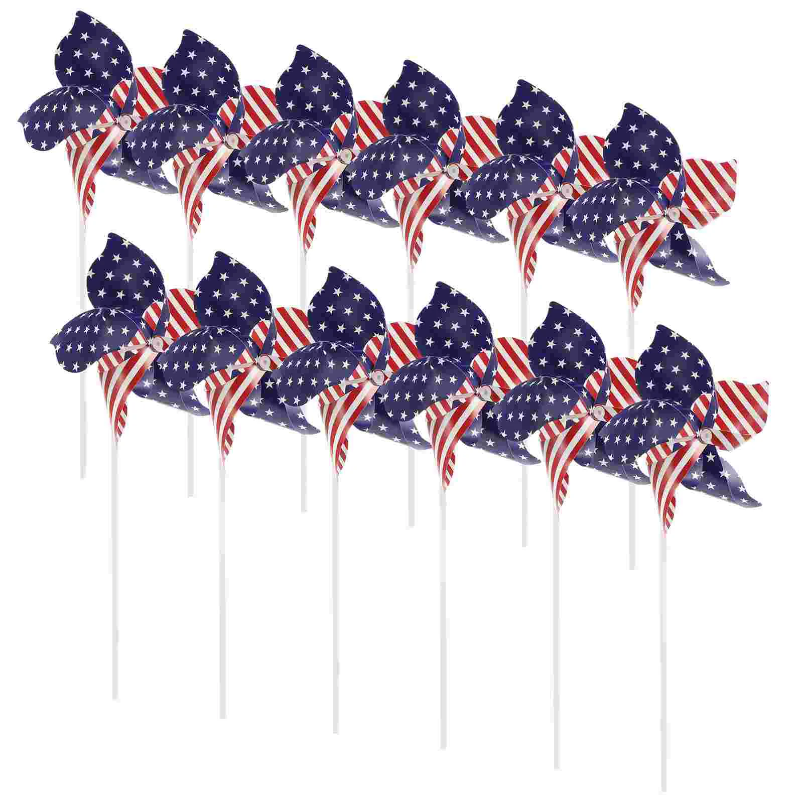 12 Pcs Memorial Day Garden Decor Windmill for Yard Patriotic Spinners Windmills Star and Stripe Pinwheels Flag Bulk