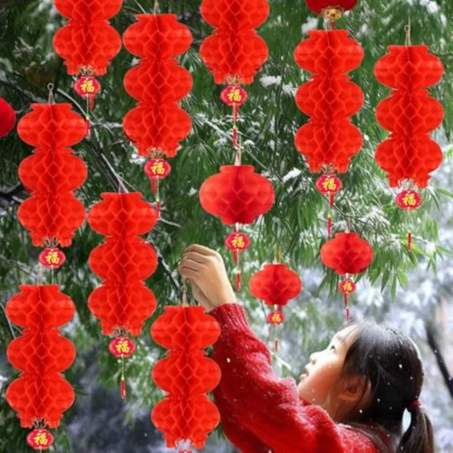 10 PCS Chinese Style Red Lantern String Lanterns Decoration for Chinese New Year Spring Festival Mid-Autumn Festival Christmas
