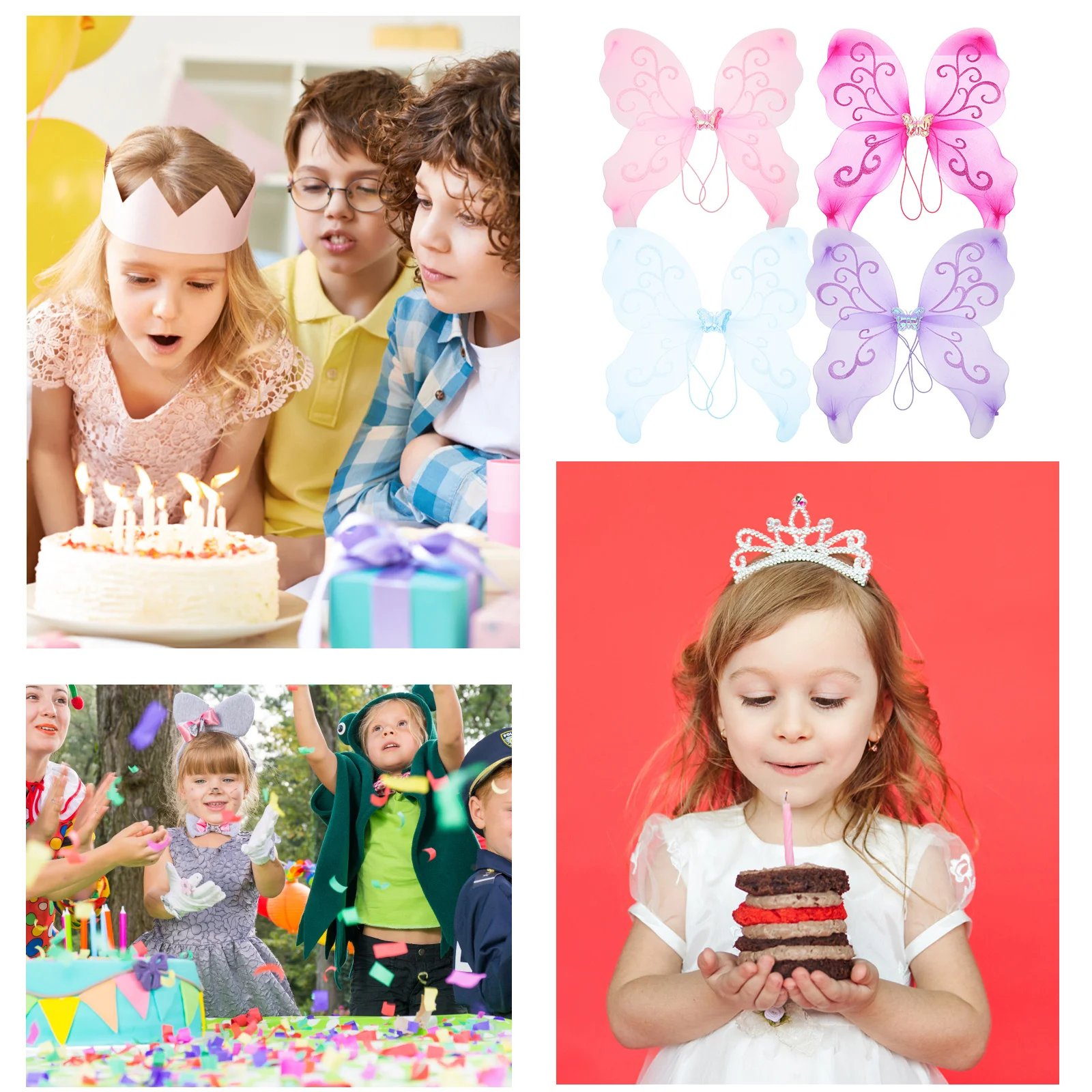 Fairy Costume 4pcs Colorful Butterflies Design Kids Dress Up Props for Girls Party Cosplay Role Play Decoration