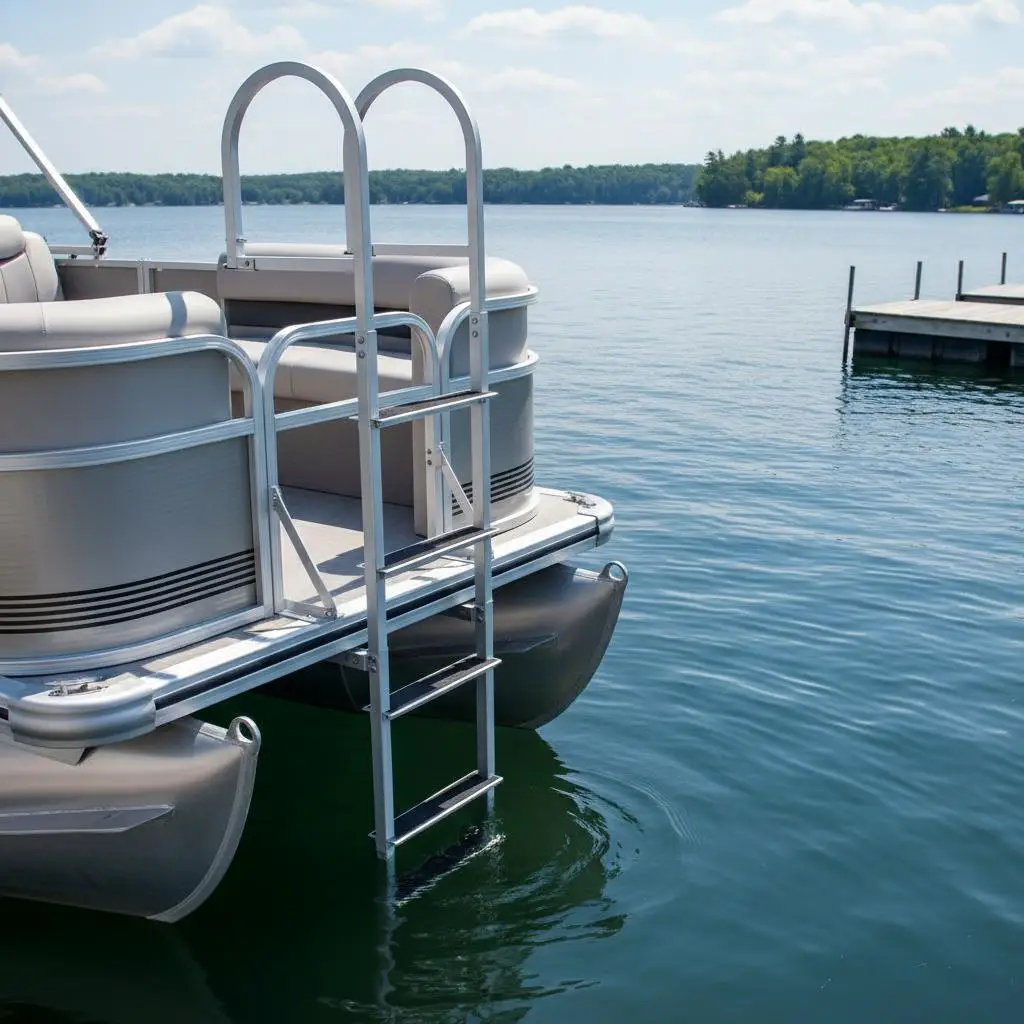 

Aluminum Alloy Boarding Stairs 500 lbs Capacity 5-Step Removable Design For Ship Lake Pool 3.1'' Wide Step Rubber Mat Manual