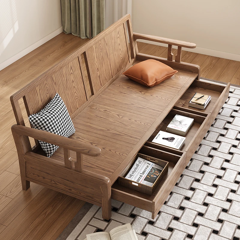 Massivholz-Sofa, Wohnzimmer, 2024, neues, modernes, einfaches Eschenholz-Holzscheit, gerade Reihe,