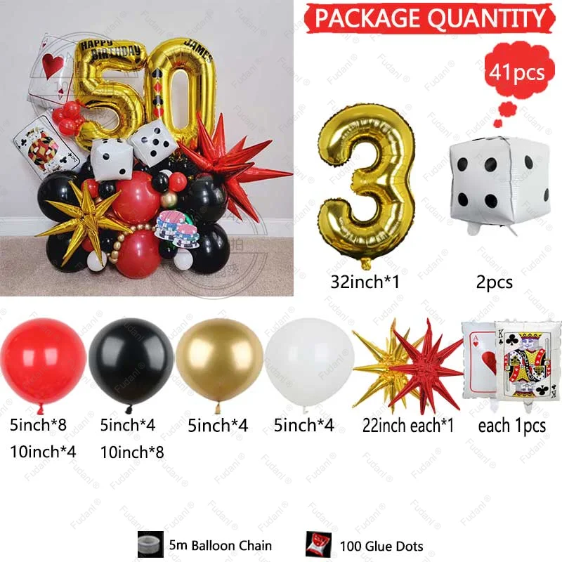 41 Stuks Poker Harten Q Folie Ballonnen Dobbelstenen Folie Ballon Casino Thema Party Volwassen Verjaardag Decor Las Vegas Party Poker thema Party