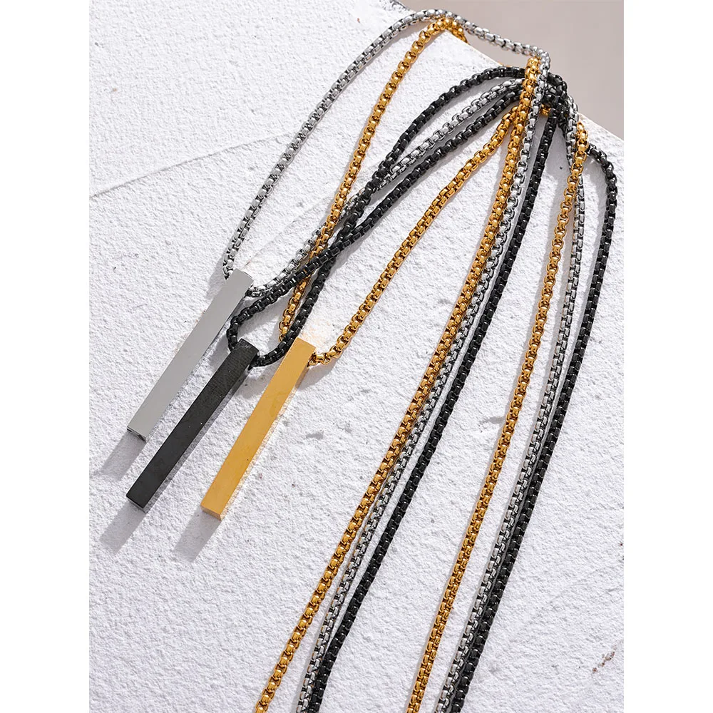 Yhpup Gold Silver Black Color Stainless Steel Long Square Men Pendant Necklace Waterproof Daily Minimalist Punk Classic Jewelry