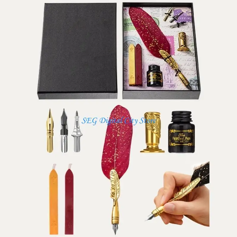 

U75B Retro Quill Dip Pen Kits Vintage Wax Seal Kits, Beginner Gift Set for Gothic Art