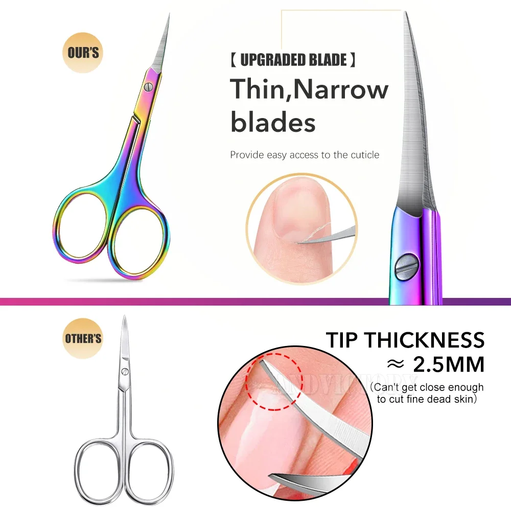 1Pcs Nail Cuticle Scissors Eyebrows/Eyelashes Mustache Multi-Purpose Cuticle Extra Fine Curved- Professional Manicure Scissors