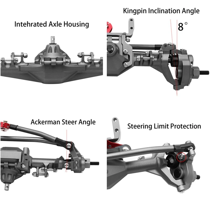 CNC Machined Integrated Front And Rear Portal Axle For 1/10 RC Crawler Car Axial SCX10 II 90046 RGT 86100 Upgrade Parts