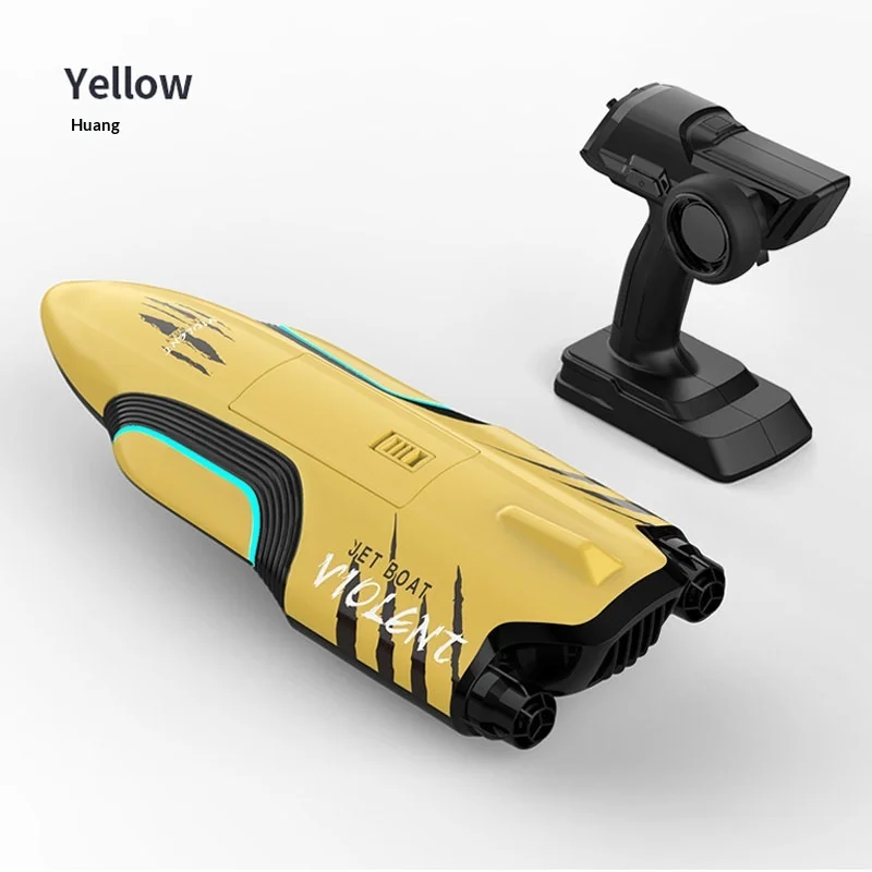 S2 Yellow RC Jet Boat Dual Jet Propulsion High Speed Racing Boat Model Capsize Reset Water Toy For Kids Adults Competitive Play