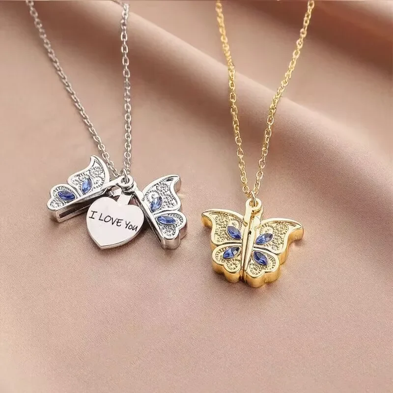 Exquisite Fashion Butterfly Necklace for Women I Love YOU Necklace Can Open Pendant Women's Jewelry Accessories Collares Mujer