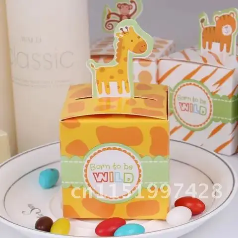 20pcs Jungle Animal Candy Boxes Wild One Birthday Party Decor Kids Gift Packaging Box Bag Safari Birthday Party Animal Box