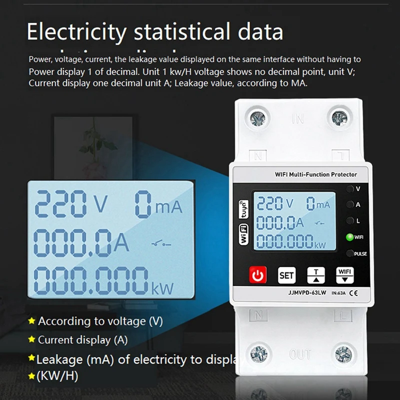 Imagem -05 - Inteligente Terra Vazamento sobre sob Tensão Protetor Relé Disjuntor Temporizador de Energia Watt h Medidor 2x 63a Tuya Wifi