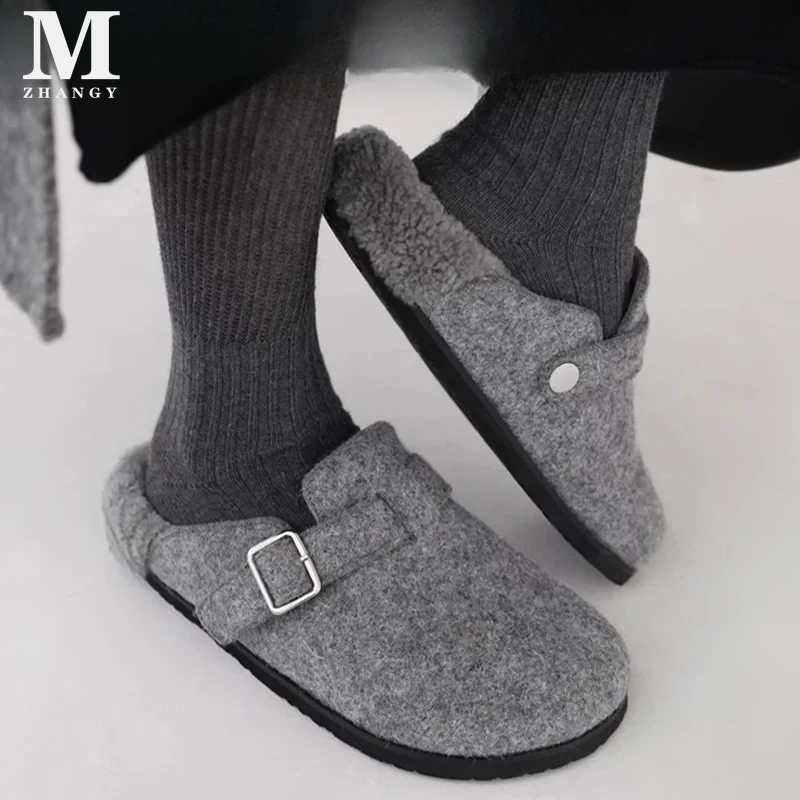 Pantoufles Plates en Fourrure et Coton pour Femme, Mules de Marche Décontractées, Chaussures Confortables et Chaudes, Nouvelle Collection Hiver 2025