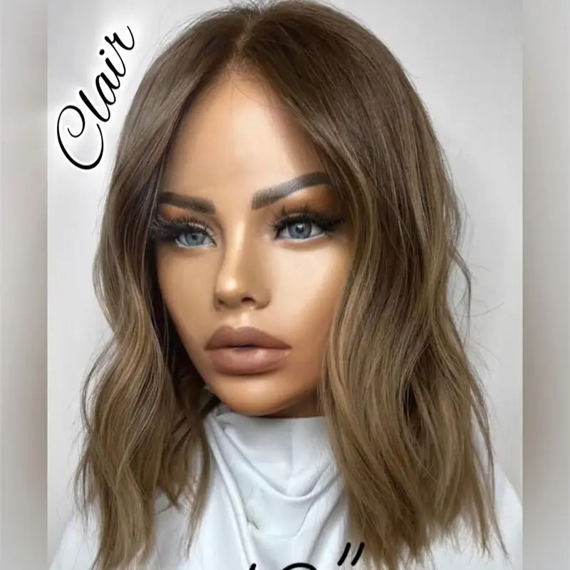 Peruca curta loira marrom 13x4, peruca frontal de renda destaques, peruca sintética bob para mulheres, cosplay, sem cola, fibra premium