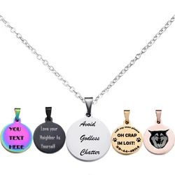 Custom Photo Necklace for Men Women Stainless Steel Gold Dog Tag Personalized Text Engraved Memory Round Shaped Picture Pendant