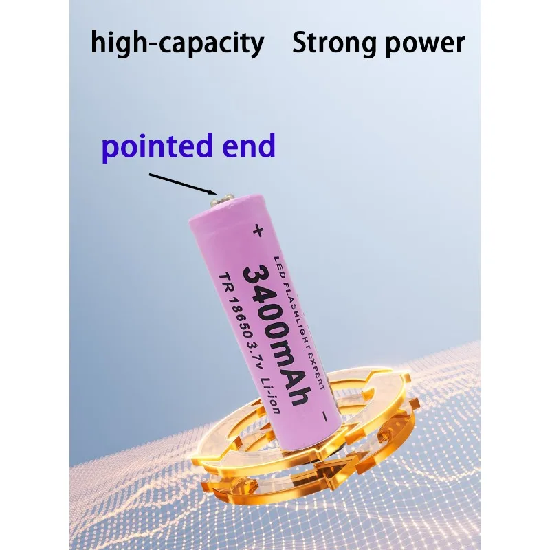 VTET18650 Purple Pointed Rechargeable Lithium Battery 3.7V 3400mAh, Lightweight and Efficient, Suitable for Flashlights and Fans