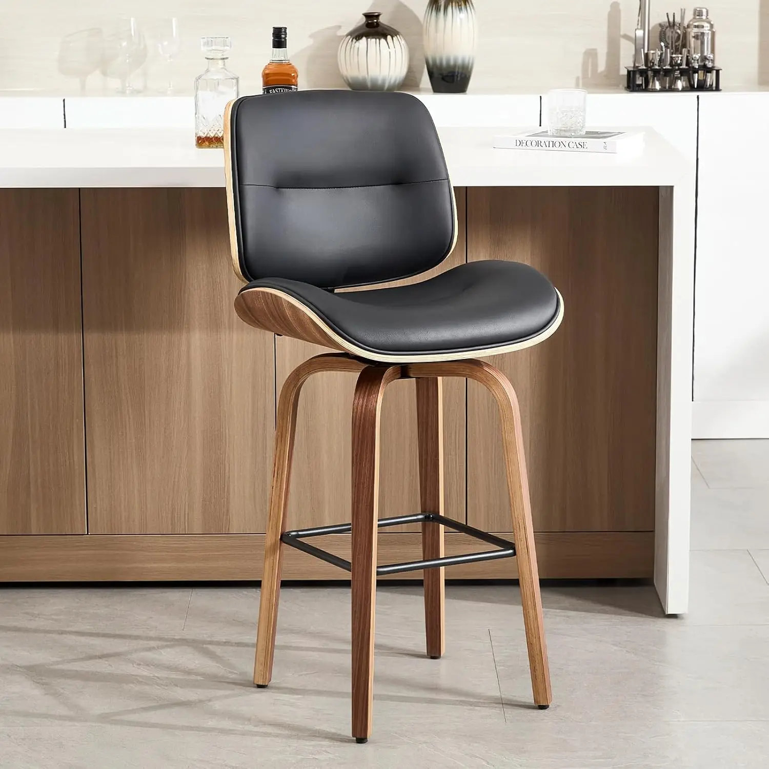 

Барные стулья в стиле Mid-Century Modern, комплект из 1 шт., высота 29,5 дюймов, поворотные, с ножками из гнутой древесины, из искусственной кожи, на заказ